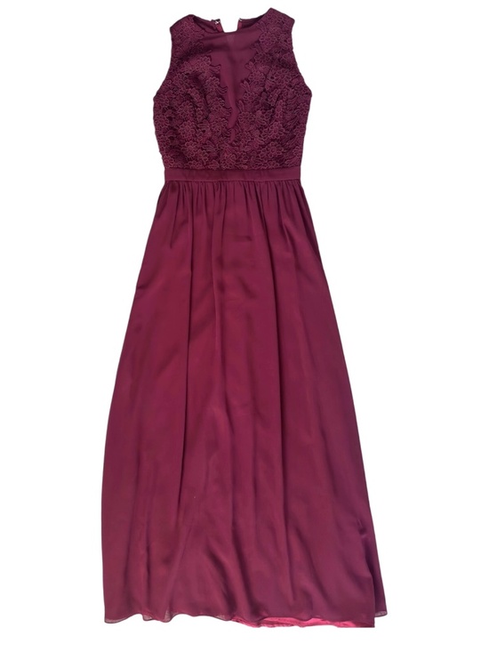Chi Chi London Dresses & Skirts - Chi Chi London - Tiffy - Plunge Illusion Lace Chiffon Gown - Burgundy - Size 4